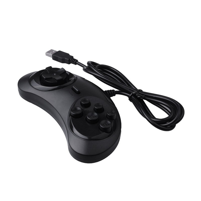 Gamepad Wired 6-Key Usb Game Controller Joypad For Sega Genesis / Md Pc / 2 Y1301 / Mac Mega Drive Black Plastic