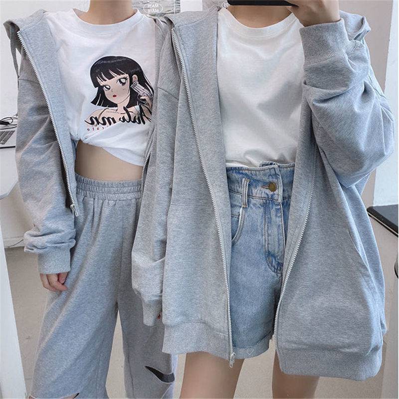 Áo Hoodie Unisex Chất Liệu Nỉ Bông Free Size - Áo Khoác Nữ Kéo Khoá Màu Xám Basic AK007