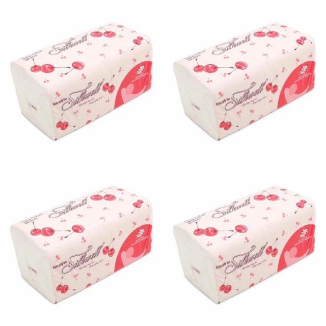 Combo 4 gói khăn giấy rút Silkwell Cherry đỏ 280 tờ