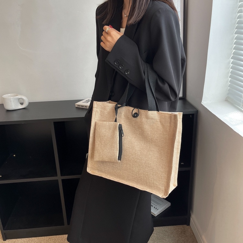 Túi Xách Nữ Vải Lanh Cỡ Lớn Thiết Kế Đơn Giản
