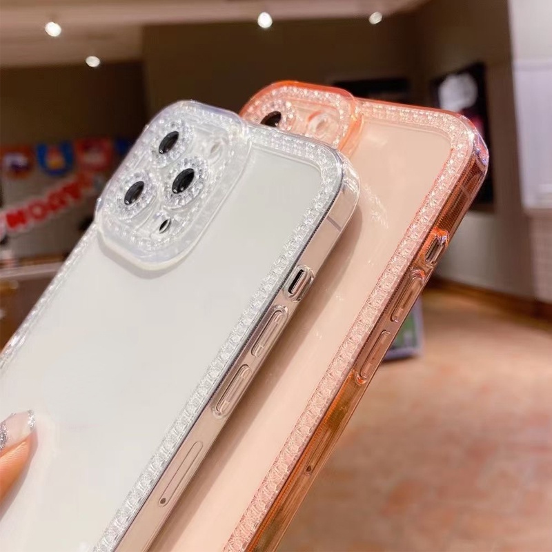 Ốp điện thoại TPU mềm trong suốt viền đính kim cương cao cấp cho for  IPhone 14 pro max 13 12 11 Pro Max X XR 8 7 Plus