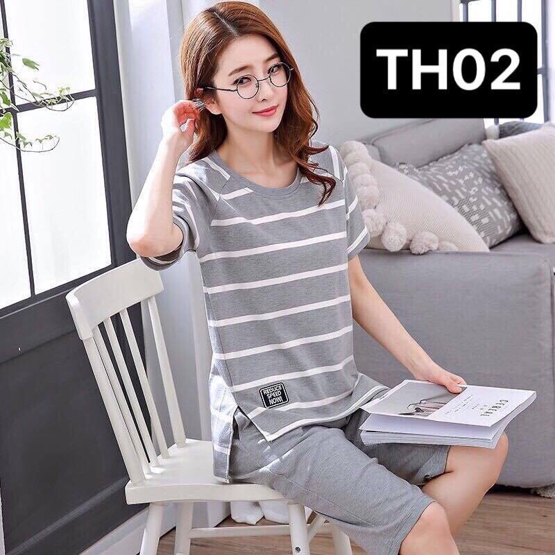 Đồ mặc nhà💖FREESHIP💖 Giảm 50K Khi mua từ 2 Sản phẩm – Đồ  ngủ  cotton quần lửng áo kẻ xẻ tà mã TH02 | BigBuy360 - bigbuy360.vn