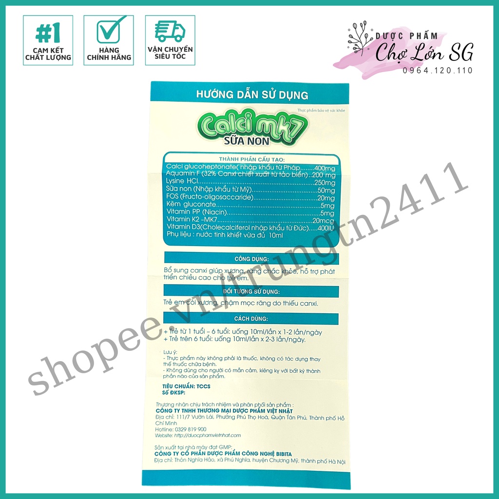 Siro calci mk7 colostrum bổ sung canxi, giúp xương răng chắc khỏe, tăng chiều cao - Hộp 20 ống