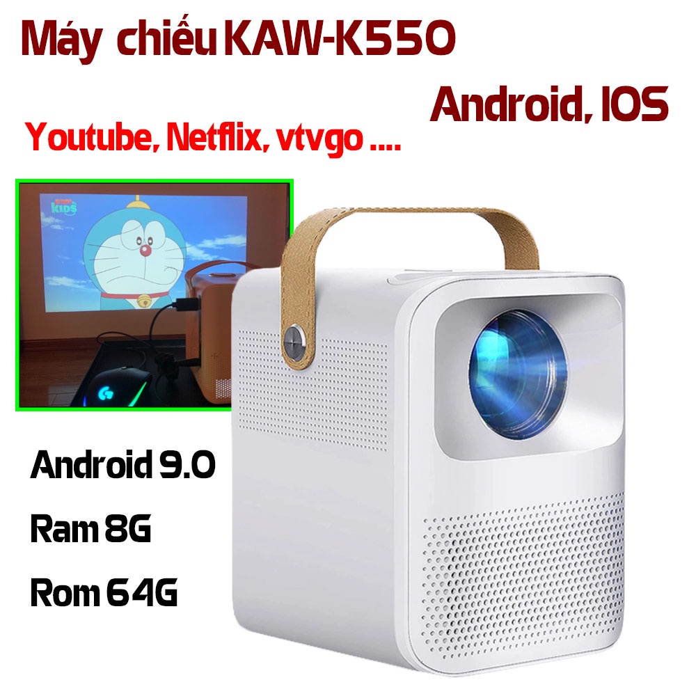 Máy Chiếu Mini KAW-K550 Chính Hãng, Full HD 1080p - Rạp Chiệu Mini Tại Nhà, Hệ điều hành Android - Bảo Hành 12 Tháng
