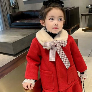 Áo  dạ ĐỎ CỔ LÔNG BUỘC NƠ