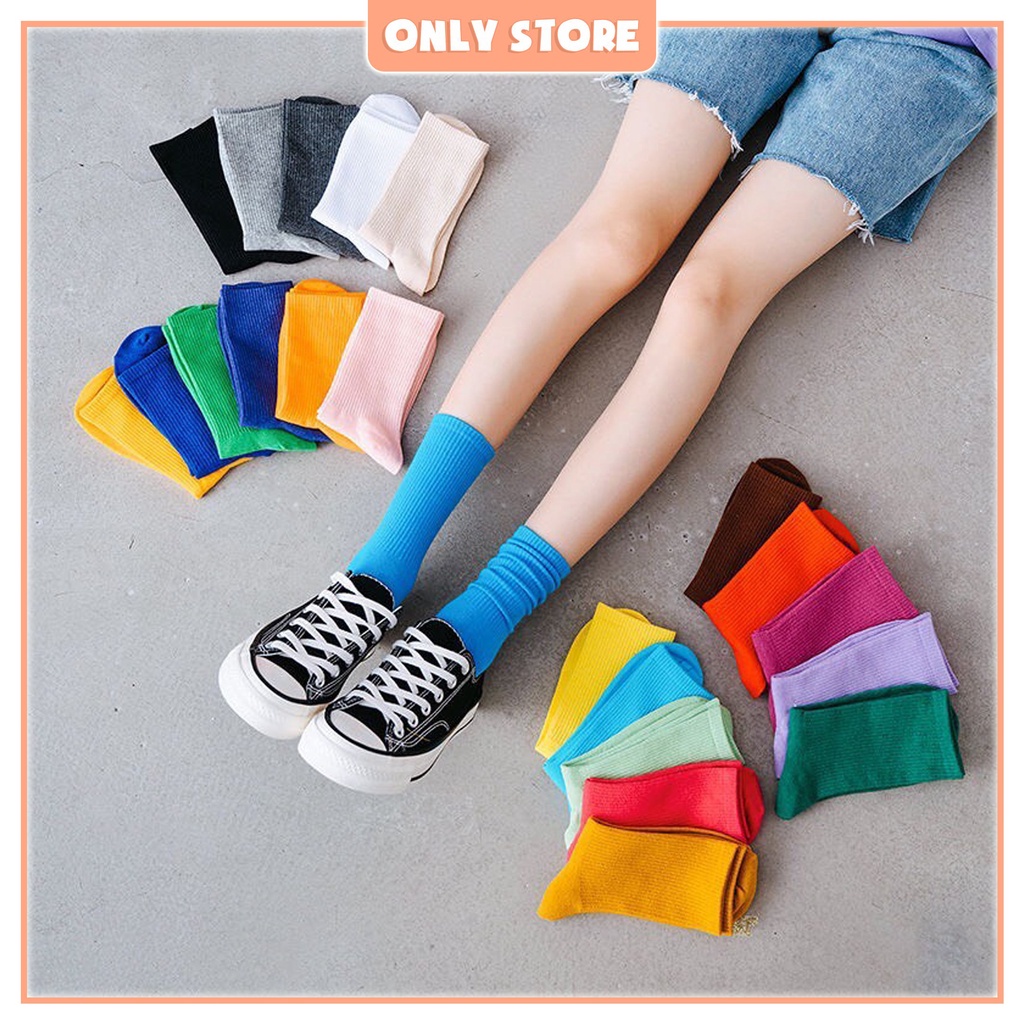 Tất Vớ Cổ Cao Nam Nữ Trơn Nhiều Màu Thời Trang Unisex Style Hàn Quốc - Only Store