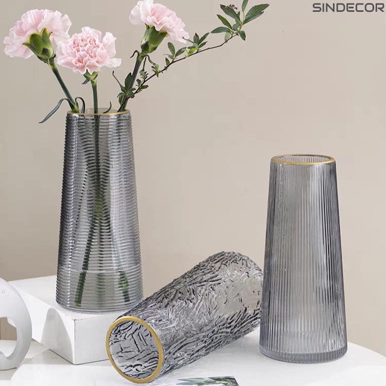 Bình hoa, lọ hoa thủy tinh cổ vàng đơn giản sáng tạo, bình trang trí - Sindecor