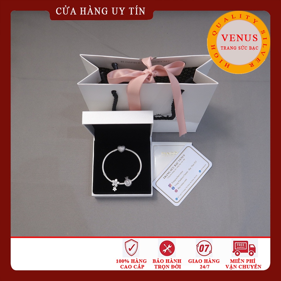 Vòng charm bạc 925 cao cấp- 1 vòng 2 hạt charm- Trang sức bạc Venus