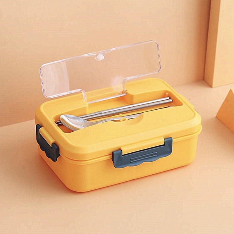Hộp cơm lúa mạch 3 ngăn mang đi kèm muỗng đũa inox/lúa mì