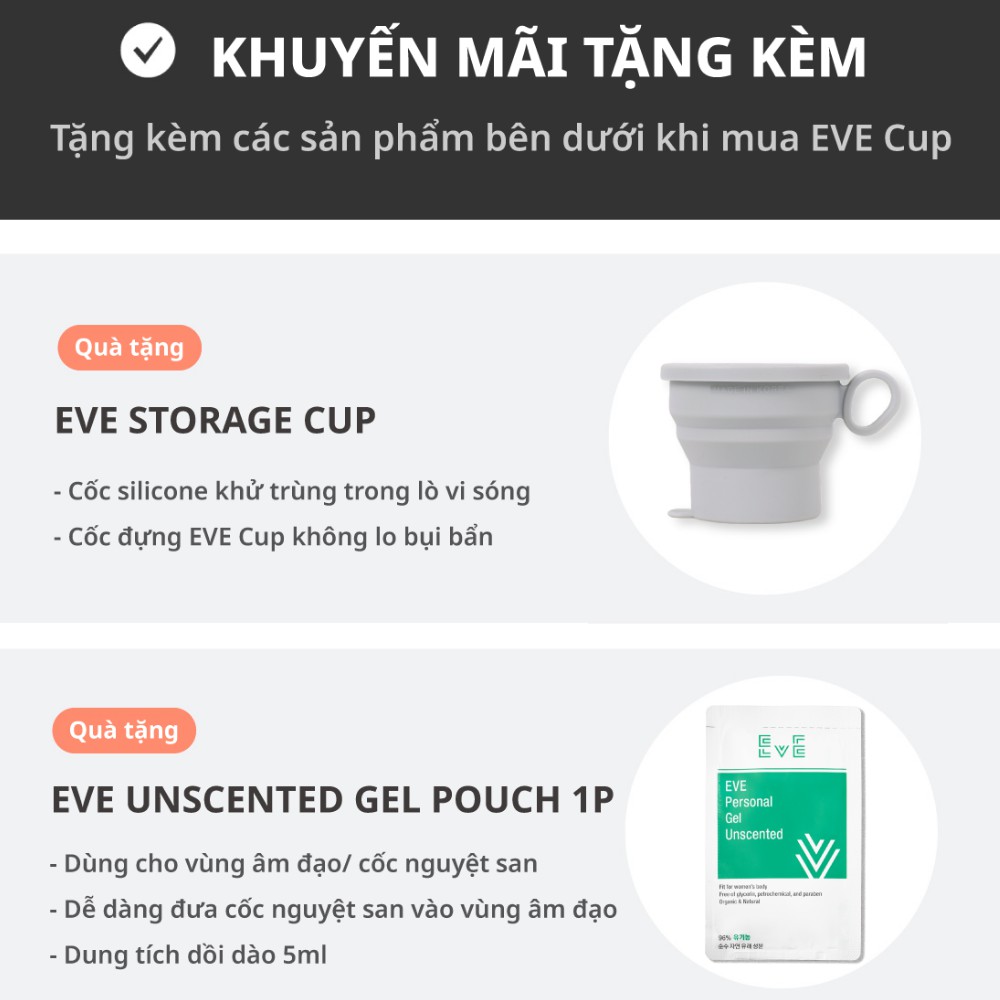 Combo 02 Cốc Nguyệt San EVE kèm quà tặng - 100% silicone Y Tế, chuẩn FDA Mỹ - Hỗ trợ chu kỳ