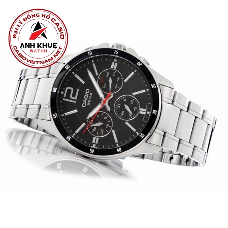 Đồng Hồ Casio MTP-1374D-1A Nam | 6 Kim | Dây Kim Loại | Chống Nước WR50M
