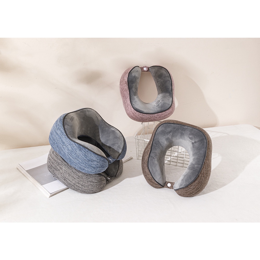 Gối Tựa Cổ Chữ U Cao Su Non Vải Cotton Len Viền Nổi Sang Trọng Cho Ghế Văn Phòng, Ô Tô, Máy Bay, Du Lịch, Tàu Xe GCU06