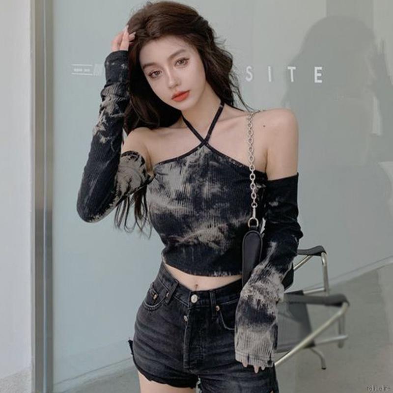 Áo croptop tay dài hở vai thiết kế quyến rũ cho nữ