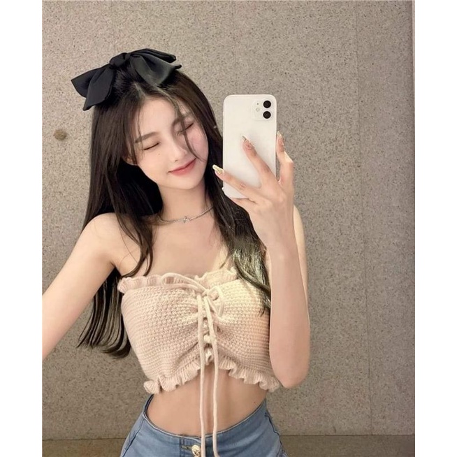 Áo croptop bèo dây rút hàng QC