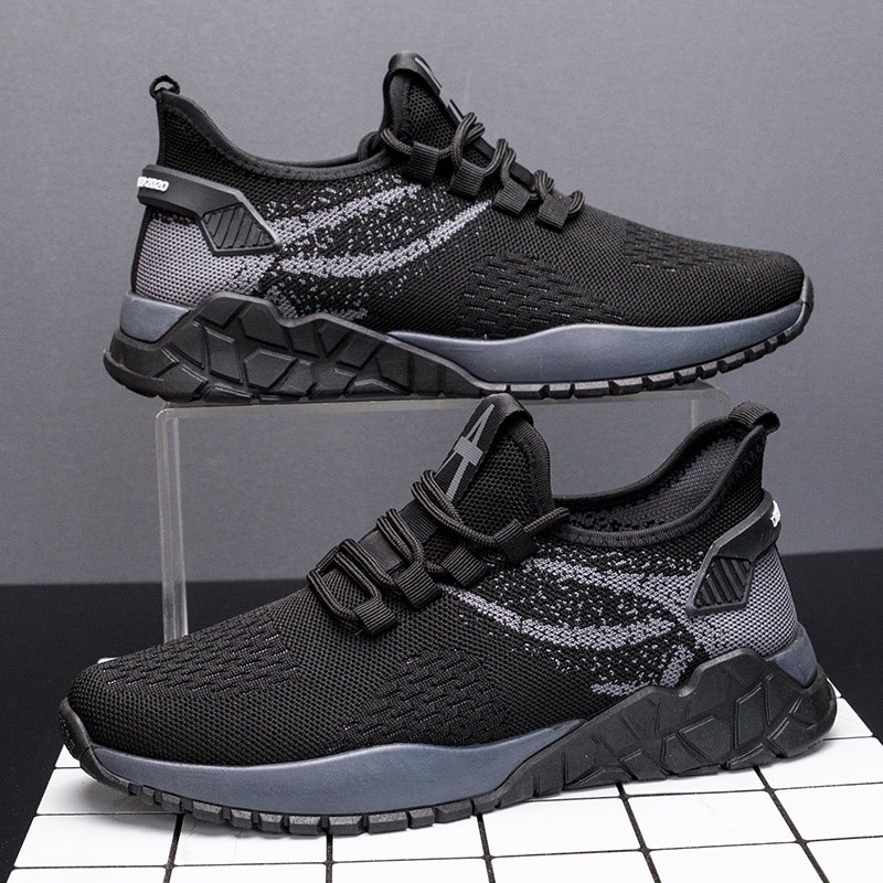 Giày Nam Thể Thao Sneaker Đen Chất Liệu Vải Nhẹ Thoáng Khí, Đế Cao Su Non Đi Mềm Êm Chân - Mã Sản Phẩm: W100