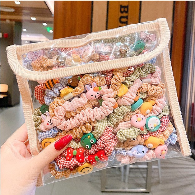 Set 10 dây cột tóc vải sọc caro hoạt hình đáng yêu hàn quốc CB05