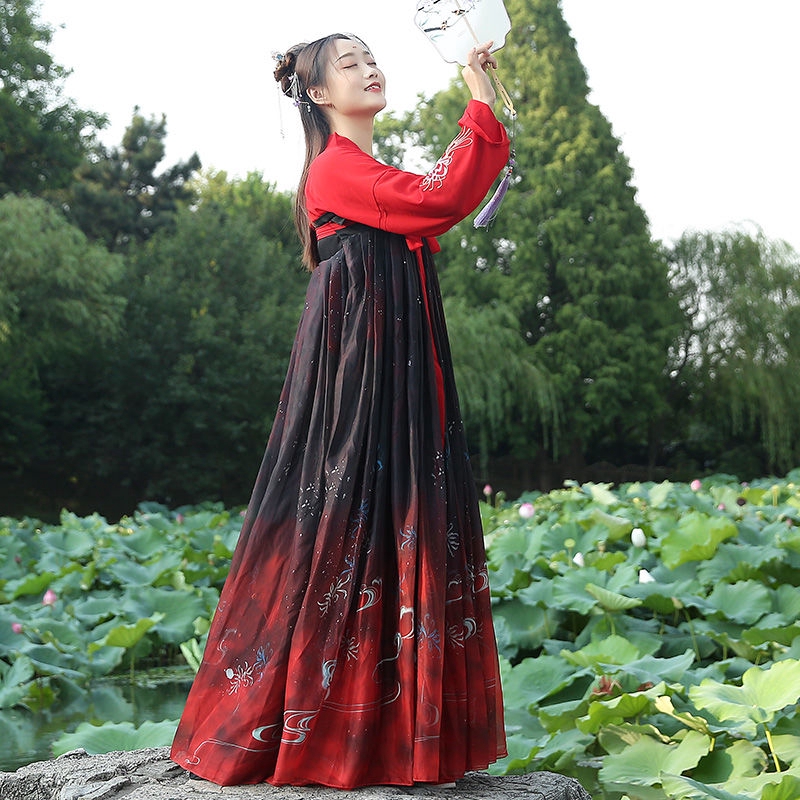 Đầm Hán Phục phong cách Trung Hoa tay áo rộng họa tiết hoa lá chính hãng dành cho nữ sinh mặc hàng ngày | BigBuy360 - bigbuy360.vn