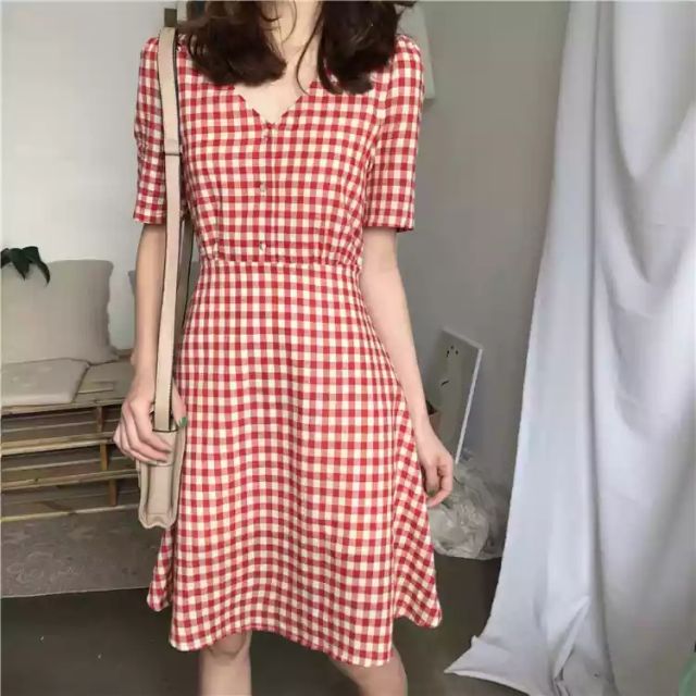 MS140 Váy đũi cổ tim thắt nơ vintage
