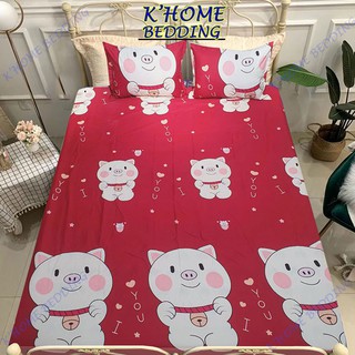 Bộ Ga giường cotton kèm áo gối nằm K'home vải cotton 3d poly siêu cute