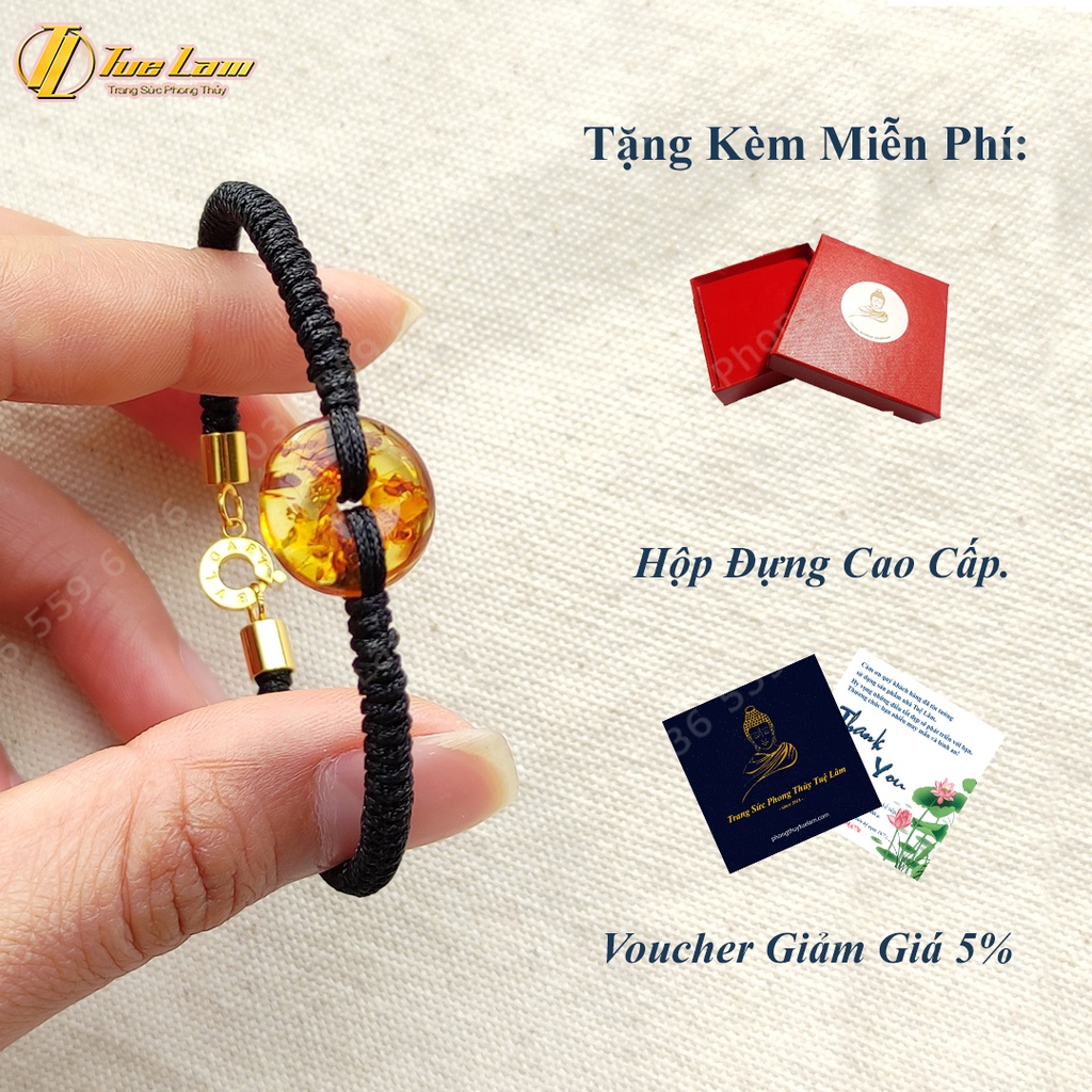 Vòng tay may mắn nữ dây chỉ đen bện đồng điếu màu vàng cánh hoa hợp mệnh bình an - Tuệ Lâm