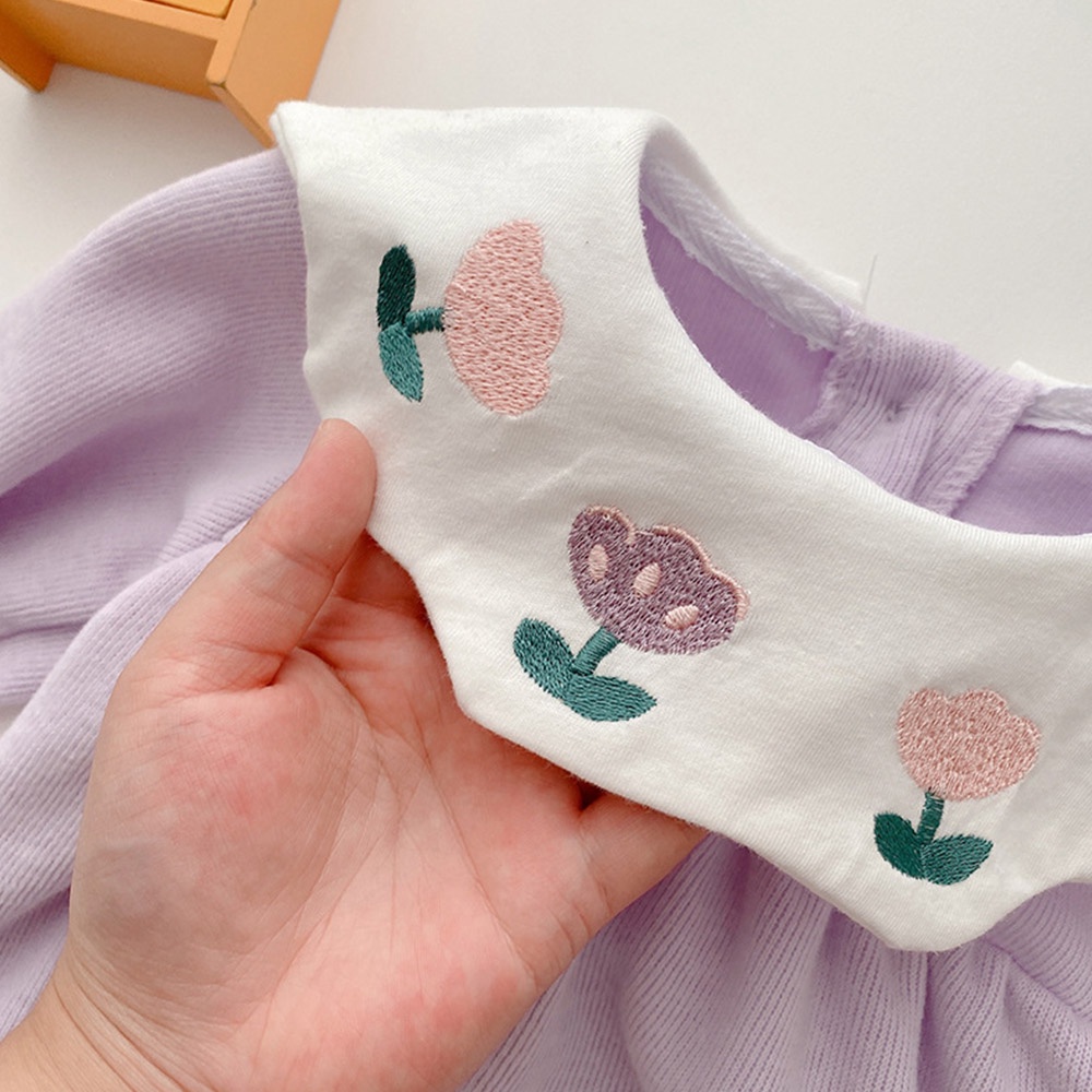 Bộ Áo Liền Quần Thêu Hoa Kèm Nón Cho Bé Gái Sơ Sinh 1 Tuổi
