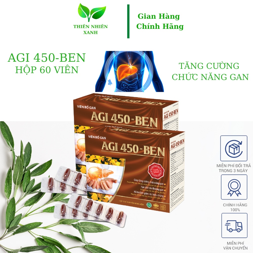 Viên bổ gan AGI 450 BEN tăng cường chức năng gan,giảm triệu chứng vàng da,mệt mỏi,khó tiêu,táo bón,mẩn ngứa,men gan cao