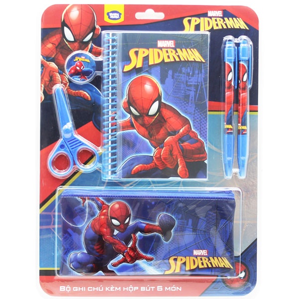 Bộ Dụng Cụ Học Tập 6 Món Kèm Bóp Viết Marvel Spider-Man - HooHooHaHa® VPH13-1402