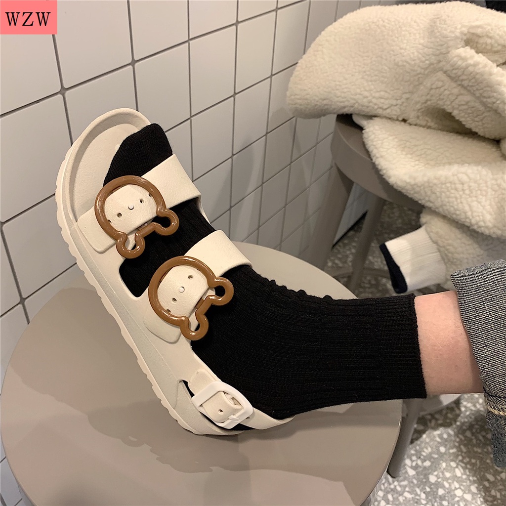 Giày Sandal Đế Bằng Dày Dặn Phong Cách La Mã Thời Trang Mùa Hè Hàng Mới Dành Cho Bạn Nữ Mang Đi Biển