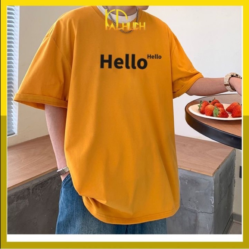 Áo phông nam in hello vải thun cotton freesize hàng dày dặn chuẩn shop