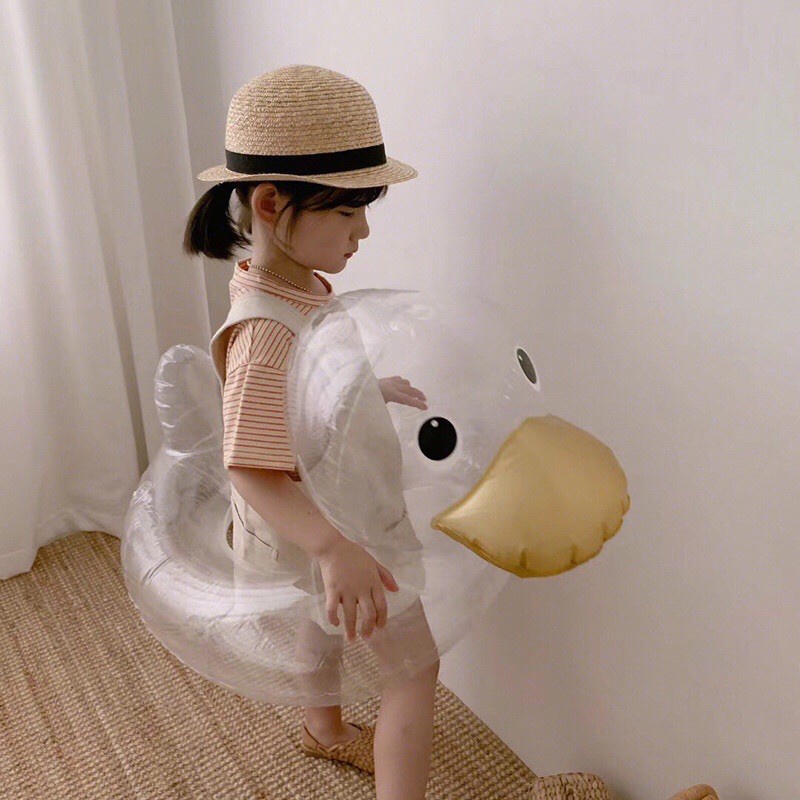 Phao Bơi Bơm Hơi Hình Chú Vịt Trong Suốt Dành Cho Bé Vui Chơi
