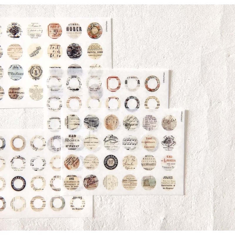 Sticker washi hình tròn vintage nâu trang trí.