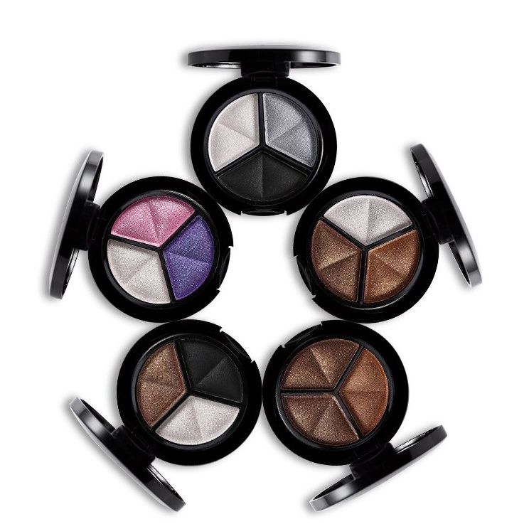 Bảng Phấn Mắt 3 Màu Sắc Hiệu Ứng Lì/ Ánh Ngọc Trai Lấp Lánh Kèm Cọ Tiện Dụng