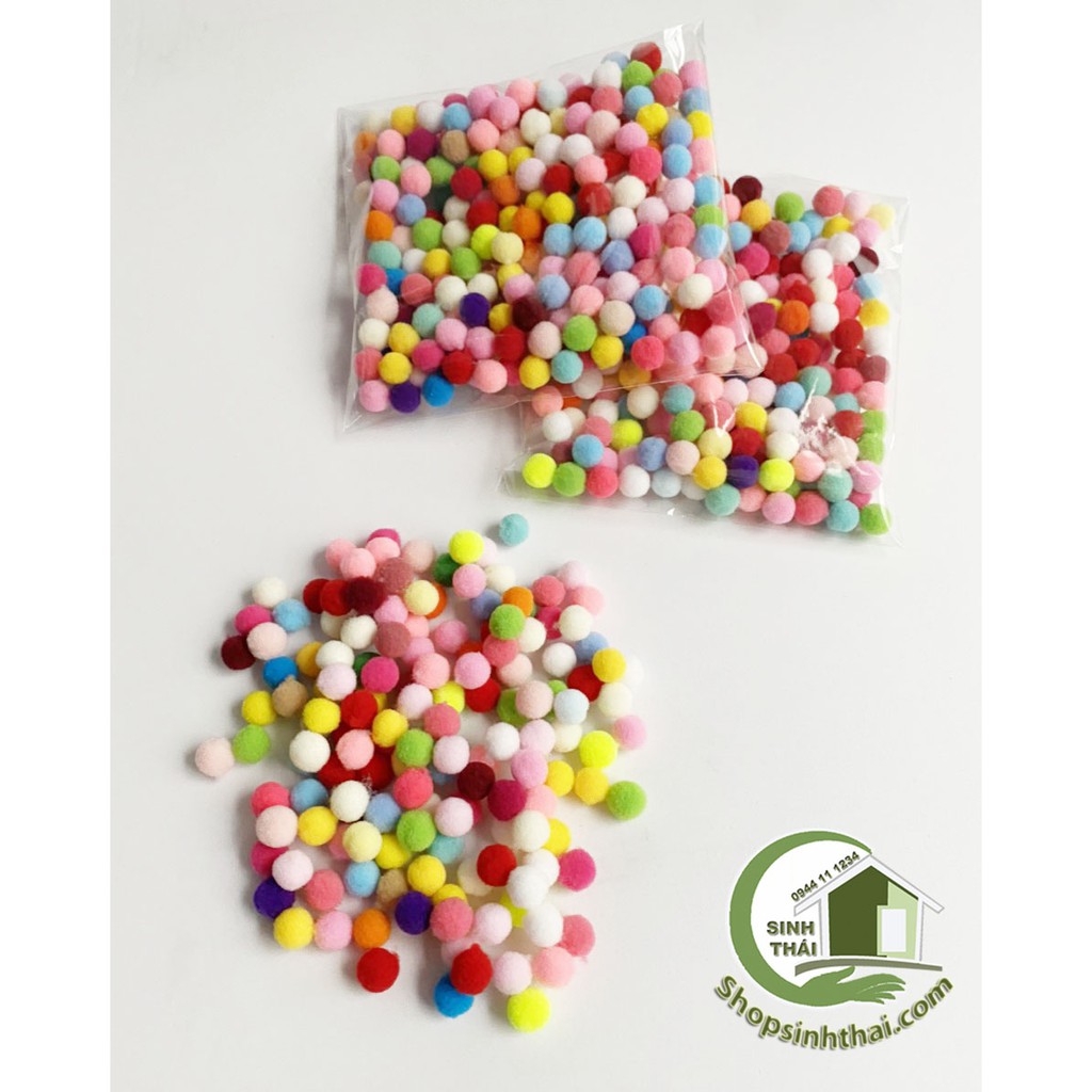 Bịch cục bông len tròn nhỏ nhiều màu - bông tròn nhí 1cm - bịch 12cm x 13cm