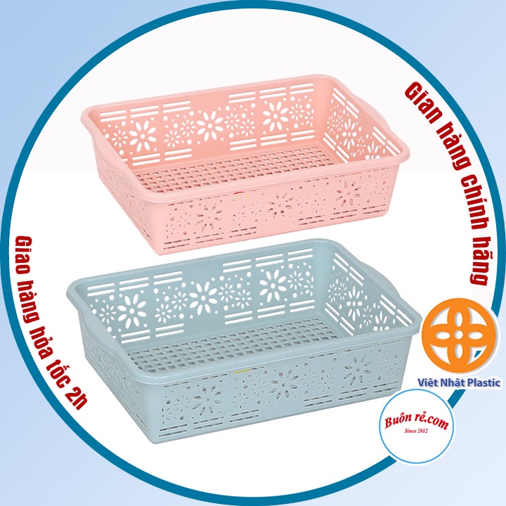 Rổ vuông hoa Việt Nhật 4 size , Khay chữ nhật đựng rau củ, đồ dùng học tập, văn phòng phẩm -Br 01621