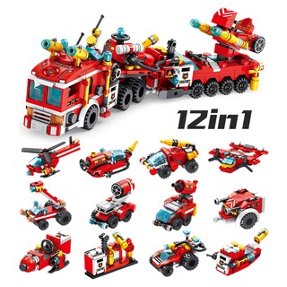 Bộ lắp ghép kiểu LEGO 12 in 1 mô hình CITY Fire Brigade, bộ ghép hình cho trẻ phát triển tính sáng tạo