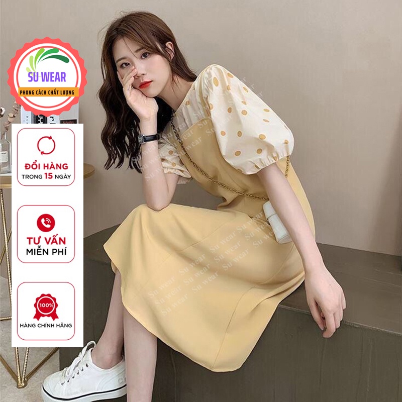 Váy Tiểu Thư 2 dây - Đầm yếm chấm bi Bánh Bèo Màu vàng chất cotton đi chơi, ăn tiệc, đi dạo | BigBuy360 - bigbuy360.vn