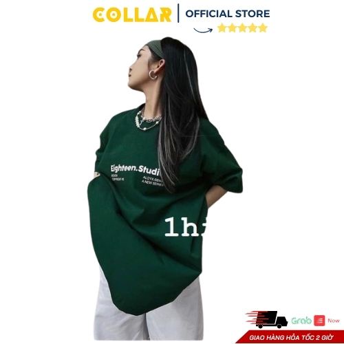Bộ áo phông COLLAR họa tiết chữ EIGH xanh rêu dáng rộng kèm quần kaki trắng dài trơn dáng suông style năng động