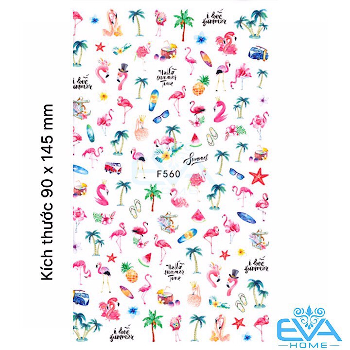 Miếng Dán Móng Tay 3D Nail Sticker Hồng Hạc Mùa Hè Flamingo Tropical Summer F560