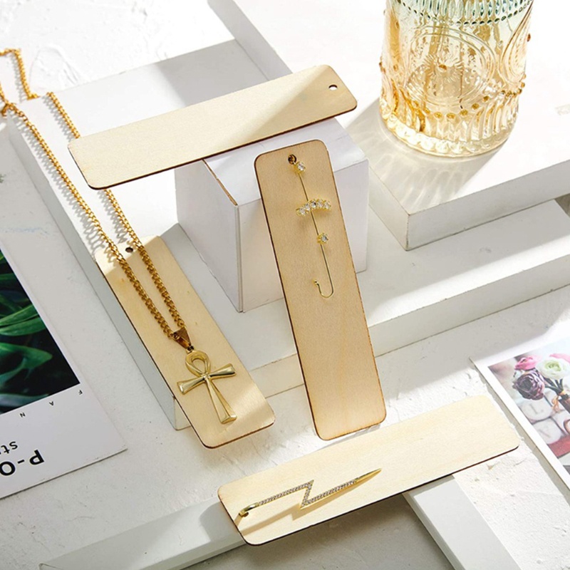 Set thẻ tag đánh dấu trang sách trống DIY dạng treo bằng gỗ thủ công chưa hoàn thiện