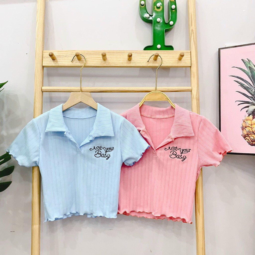 Áo croptop polo chất thun gân thêu chữ baby, phù hợp đi chơi đi hẹn hò nhiều phong cách