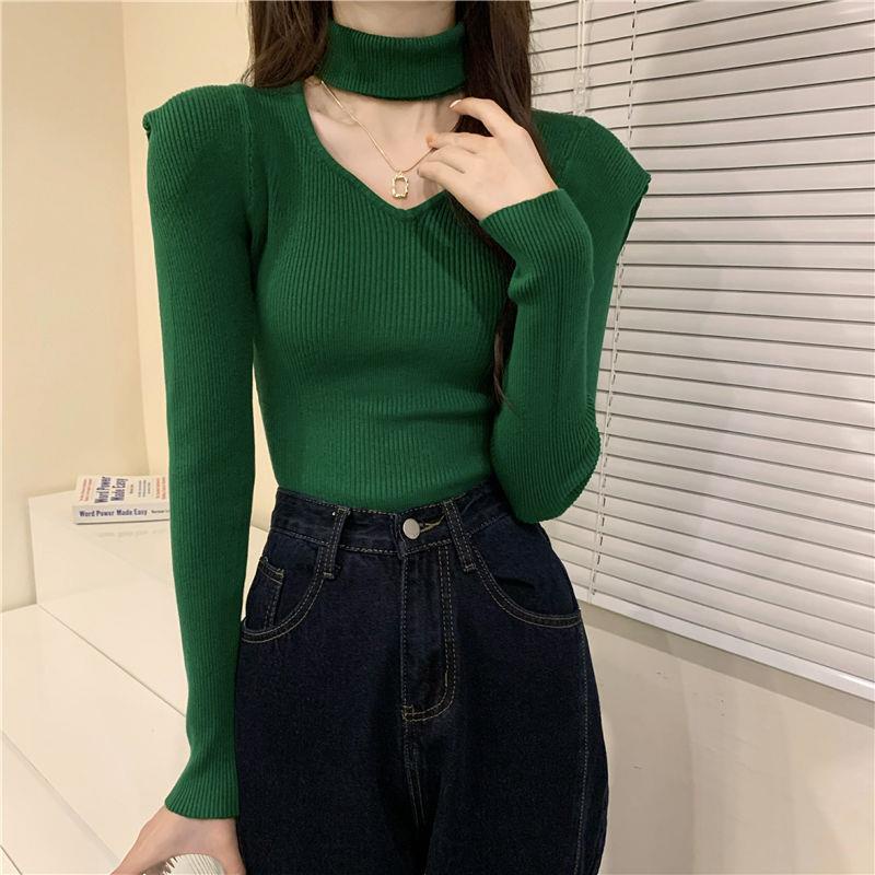Áo sweater Cổ Lọ Tay Dài Dáng Ôm Màu Xanh Dương Phong Cách Hàn Quốc Thời Trang Mùa Xuân 2022 Mới