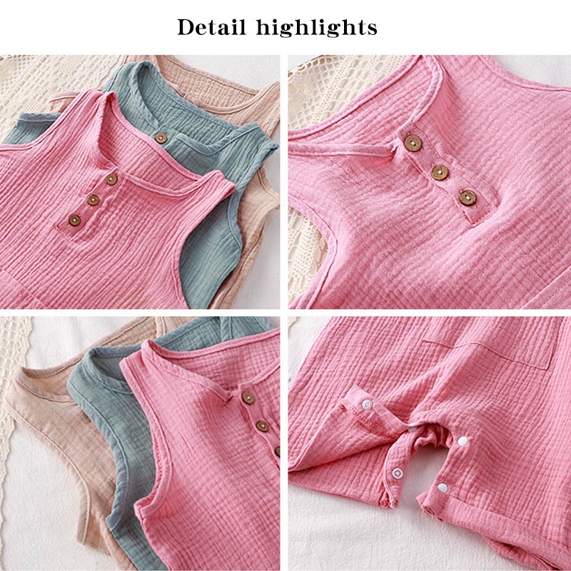Bộ Áo Liền Quần Sát Nách Bằng Cotton Mềm Nhẹ Thoáng Khí Thoải Mái Màu Trơn Dành Cho Bé Sơ Sinh