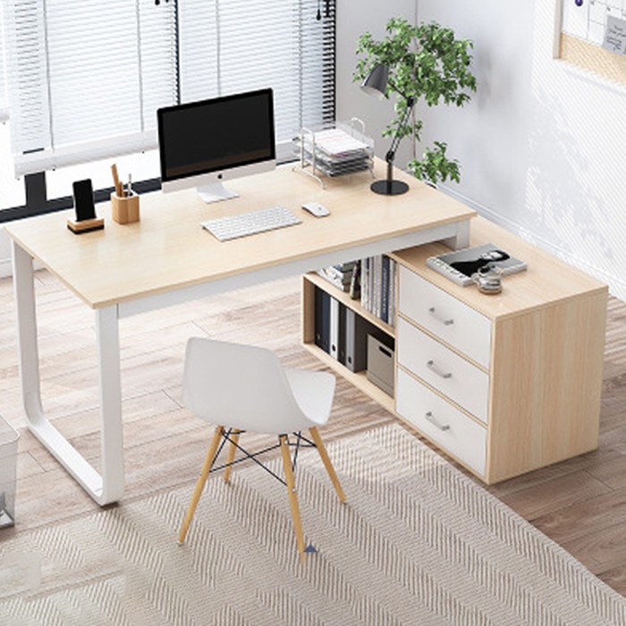 Bàn làm việc kèm ngăn kéo để đồ, bàn làm việc chữ L cao cấp BAH051