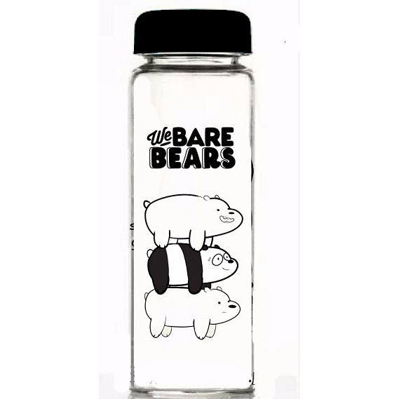 Bình nước bọc silicon pastel BN31 ba anh em gấu bare bear bình nước hoạt hình thuỷ tinh 500ml