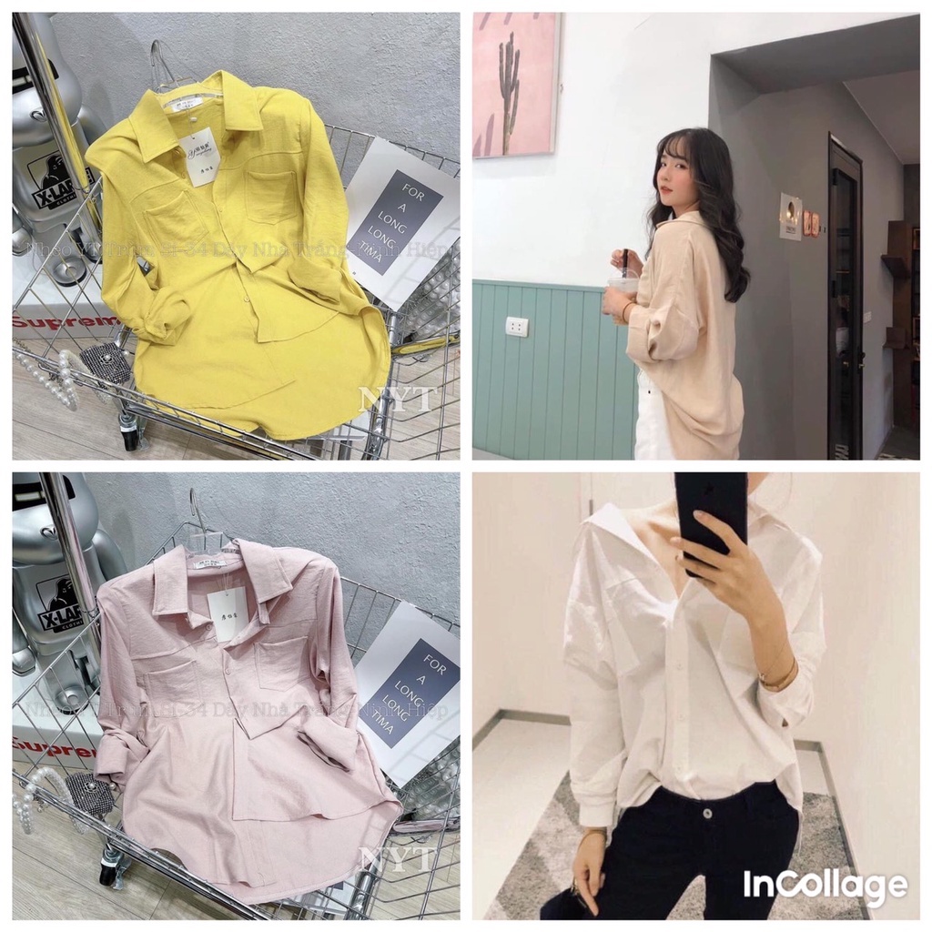 Áo sơ mi nữ dài tay form rộng can ngực 2 túi chất siêu mát