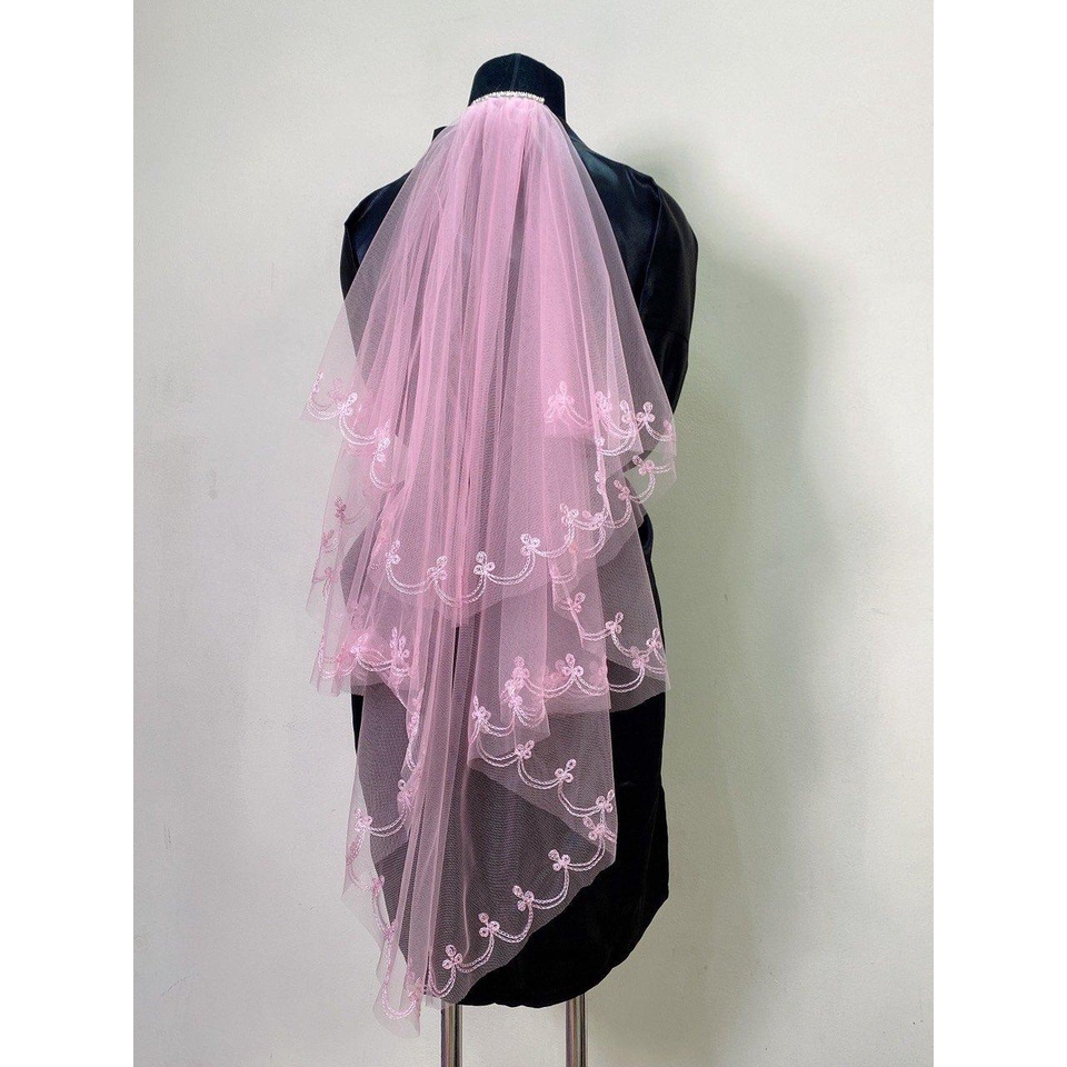 Voan cài tóc cô dâu màu Hồng ngắn ngang lưng phụ kiện cưới cô dâu 2022 Giangpkc  Phụ kiện cưới Giang