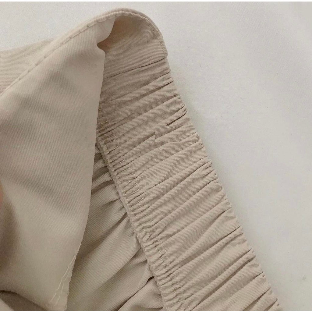 Quần Kaki Cạp May Viền Phối Nơ PEONYB Nữ [FREESHIP]  Culottes suông ống rộng lưng cao màu vintage cá tính Ulzzang