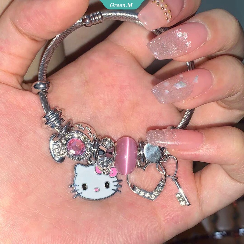 Vòng Tay Trang Sức Hạt Pha Lê Hình Hello Kitty Dễ Thương Y2K Millennial Cho Nữ Sinh