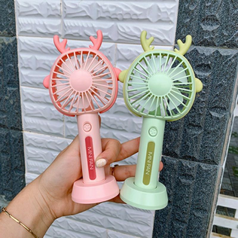 Quạt tích điện sừng hươu 8 tiếng ❄️ Quạt kèm tai mini dễ thương sạc điện cầm tay 4 màu cute