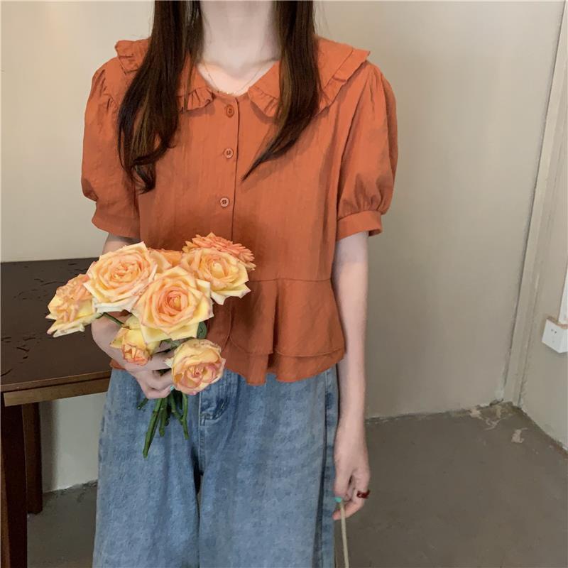 Áo kiểu BH tay phồng cổ sơ mi dáng rộng thời trang mùa xuân dành cho nữ 2022
